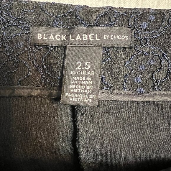 Chico's Black Label Pants Sz 2.5 Brocade Metallic Lace Trousers Navy Blue Dressy - Picture 5 of 10